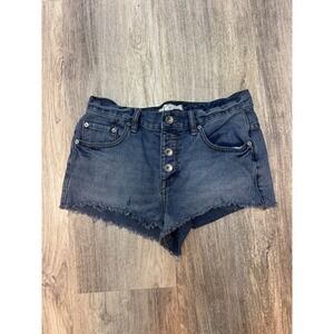 Free People Runaway Jillian Button Fly Cut Off Denim Blue Jean Shorts‎ Sz 26